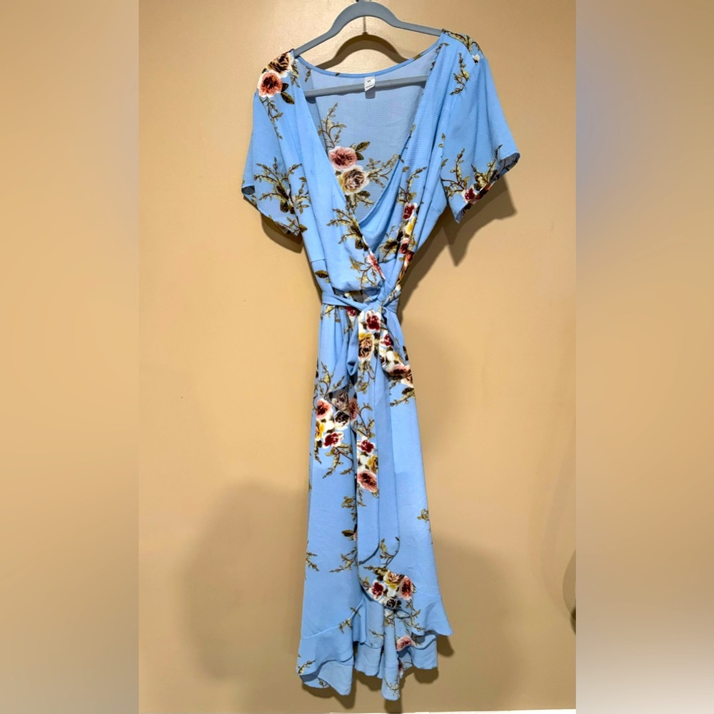 Beautiful blue floral wrap dress